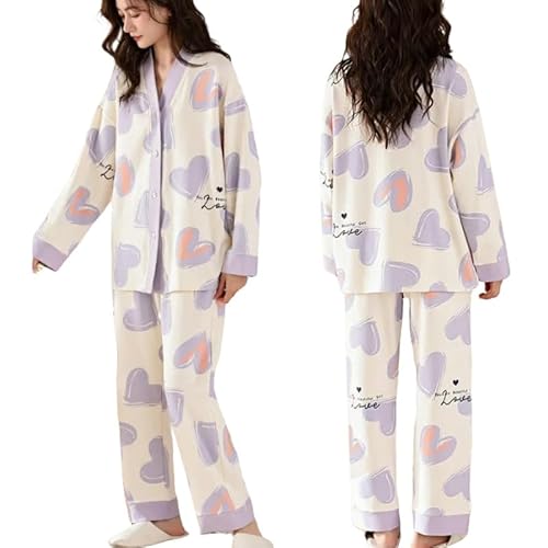 Pyjama Frauen Zu Haus Tragen Anzug Langarm Lange Hosen Home Tragen Pyjama Zweiteilige Set-A 1-M (35-45 Kg) von SMMZRF