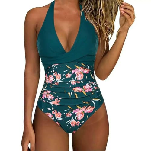 SMMZRF Badeanzug Ärmelloser Einteiliger Badeanzug Für Damen, Rückenfrei, Bauchkontrolle, Hohe Taille, Strandmode-Blau-M von SMMZRF