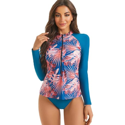 SMMZRF Badeanzug Blumen -Langarm Surf Badeanzug Frauen Zweiteilige Badeanzug Badebadkleidung Strandkleidung-Ab-L von SMMZRF