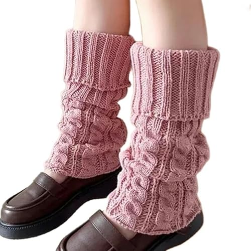 SMMZRF Beinwärmer Gedrehte Stricksocken Für Mädchen Im Herbst Und Winter, Warme Fußbedeckungen Und Süße Socken-Rosa-38Cm von SMMZRF