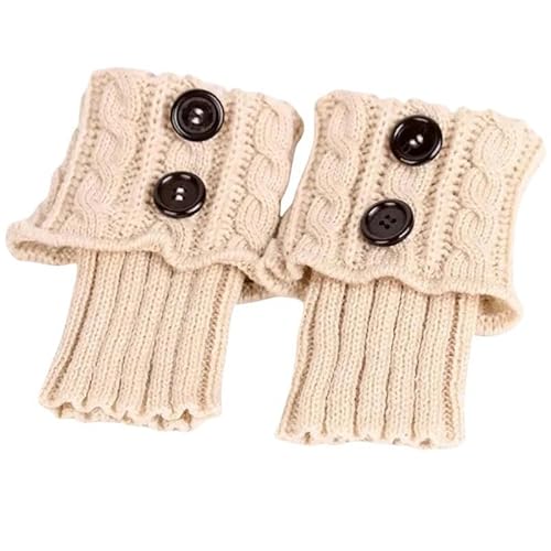 SMMZRF Beinwärmer Gedrehte Wollsocken, Einfarbig, Gehäkelte Beinbezüge Für Damen, Stiefelüberzüge, Warme Socken-Beige-1Pcs von SMMZRF