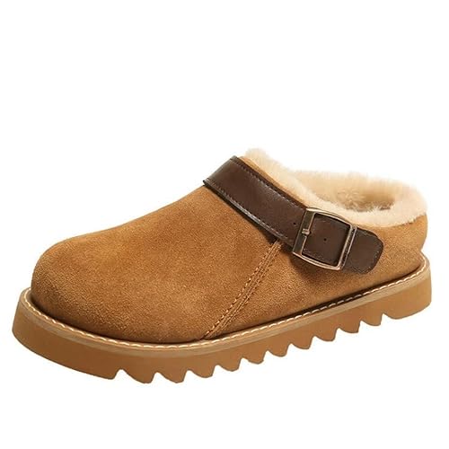 SMMZRF Clogs Damen Pelz Wildleder Hausschuhe Kork Einlegesohlen Kurze Plüsch Kartoffelschuhe Outdoor-Kastanienbraun-4 von SMMZRF