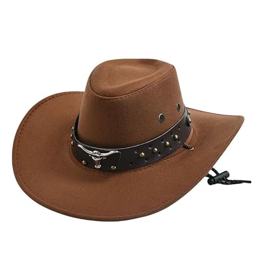 SMMZRF Cowboy-Hut Western Wildleder Cowboyhut Vintage Damen Gentleman Hut Jazzhut Party Rollenspielhut-Braun-56-58 cm von SMMZRF