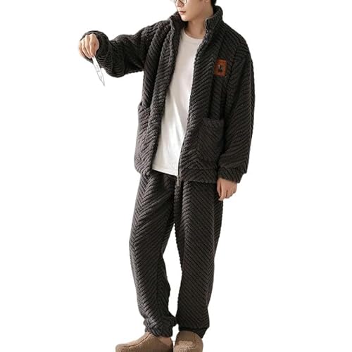 SMMZRF Herren Flanell Home Clothes Reißverschluss Koralle Fleece Pyjamas Set Boys Home Clothes Pyjama-Bruder-L (50-60 Kg) von SMMZRF