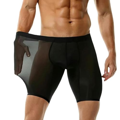 SMMZRF Herrenunterwäsche 2 Pack Herren Ice Seide Ultra-Dünne Langbein-Boxer-Shorts Konvexe Pocket Sorts Leggings-Black-2Pcs-Xxl von SMMZRF