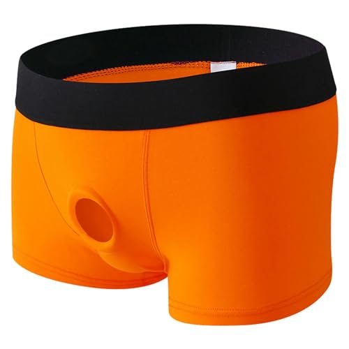 SMMZRF Herrenunterwäsche Herren -Baumwollboxer -Briefs Penis Open Pocket Boxer Slips Cock Ring Shorts-Orange-L von SMMZRF