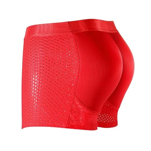 SMMZRF Herrenunterwäsche Herren-Slips Aus Eisseide, Verdickte Boxershorts Mit Künstlichen Hüftpolstern-Rot-XXL (34-37Inches) von SMMZRF