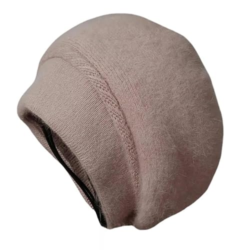 SMMZRF Hut Beret Frauen Herbst Und Winter Angora Stricker Hut Outdoor Doppelschicht Warmer Hut-Hellrosa von SMMZRF