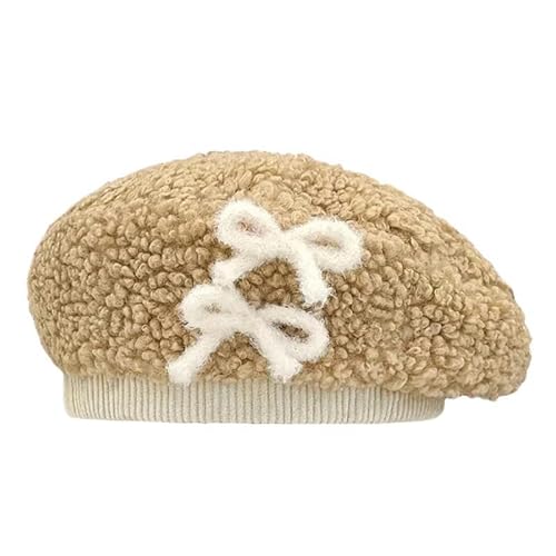 SMMZRF Hut Süße Bärenohren Wolle Beret Frauen Herbst Und Winter Freizeit Warmer Y2K Bogen Maler Hut-1-Khaki-56-58 cm von SMMZRF