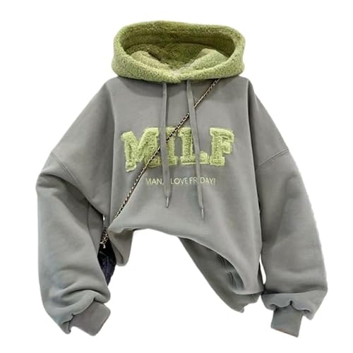 SMMZRF Kapuzenpullover Frauen Winter Großer Sweatshirt Casual Lose Baumwolle Verdickte Buchstaben Langarm Hoodie-Grün-M von SMMZRF