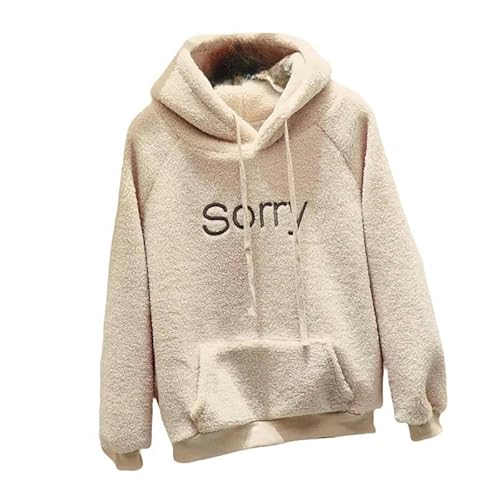 SMMZRF Kapuzenpullover Herbst- Und Winterdicke Warme Samt Frauen Hoodies Sweatshirts Pullovers Casual Tops-Aprikose-XL von SMMZRF