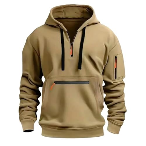 SMMZRF Kapuzenpullover Herren Sport Hoodie Langarm Verdickte Taktische Armärmel Pullover Sweatshirt Outdoor-Khaki-M von SMMZRF