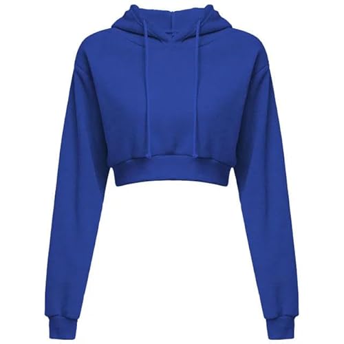 SMMZRF Kapuzenpullover Kurz Geschnittene Sweatshirts Für Damen, Hoodies, Lässige Langarm-Sweatshirts-Blau-L von SMMZRF