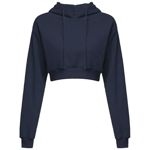 SMMZRF Kapuzenpullover Kurz Geschnittene Sweatshirts Für Damen, Hoodies, Lässige Langarm-Sweatshirts-Marineblau-L von SMMZRF