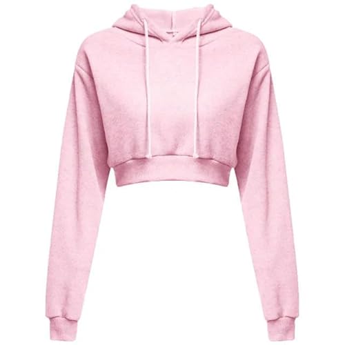 SMMZRF Kapuzenpullover Kurz Geschnittene Sweatshirts Für Damen, Hoodies, Lässige Langarm-Sweatshirts-Rosa-L von SMMZRF