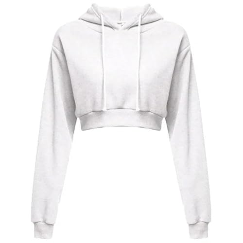 SMMZRF Kapuzenpullover Kurz Geschnittene Sweatshirts Für Damen, Hoodies, Lässige Langarm-Sweatshirts-Weiss-XXL von SMMZRF