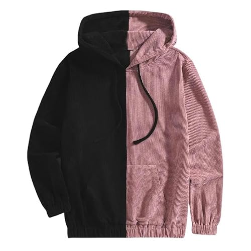 SMMZRF Kapuzenpullover Stilvoller, Kontrastfarbener Cord-Hoodie Für Herbst Und Winter, Plüsch-Herrenpullover-Schwarz Und Rosa-XL von SMMZRF