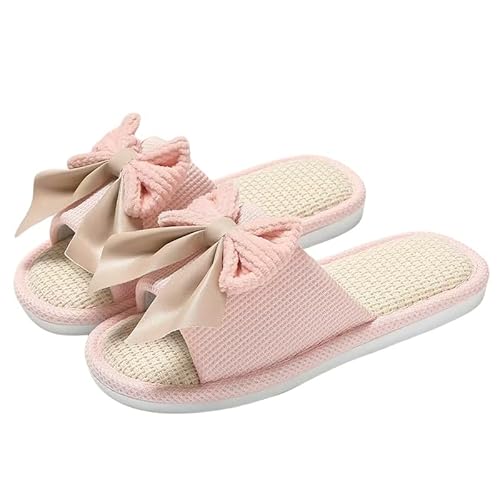 SMMZRF Plüschhausschuhe Damenschuhe Süße Star Und Mond -Leinen Hausschuhe Flip Flops Innenschuhe-A1-40-41 (Passform 39-40) von SMMZRF