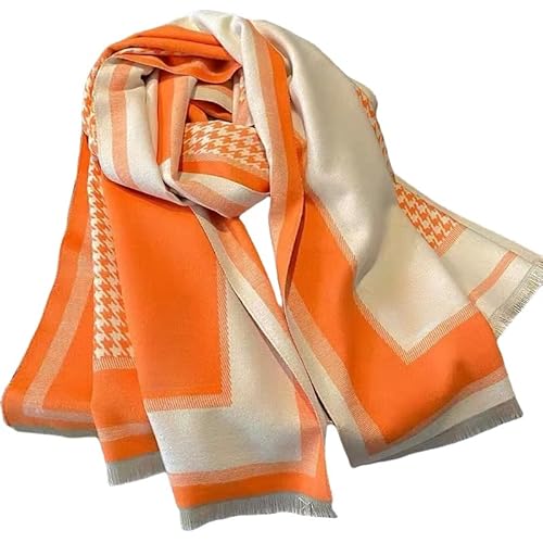 SMMZRF Schal Buchstabe Hound Tooth Damen Schal Winter Warm Dicke Große Schal -Imitation Kaschmirschal-Orange von SMMZRF