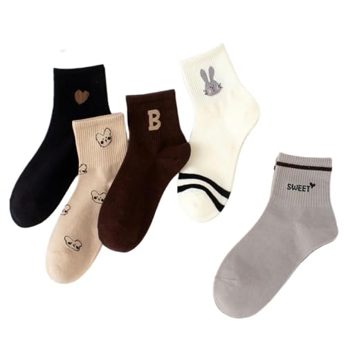 SMMZRF Socke Damen-Socken Aus Baumwolle In Der Mitte Der Wade, Herbst- Und Winter-Plüsch-Sportsocken-A12-5 Paare von SMMZRF