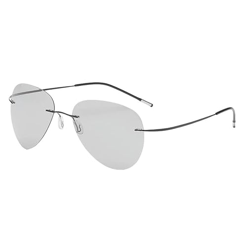 SMMZRF Sonnenbrille Rahmenlose Polarisierte Sonnenbrille Für Herren Ultraleichte Photochrome Brille Für Damen-C1 Grau-Mit Box von SMMZRF