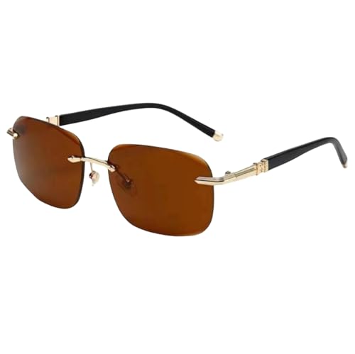 SMMZRF Sonnenbrille Randlose Quadratische Sonnenbrille Für Herren Auto- Und Angelbrille Für Damen-Braun-Mit Box von SMMZRF