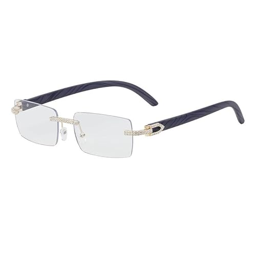 SMMZRF Sonnenbrille Retro Rahmenlose Männer Sonnenbrille Mit Diamantholz -Getreide -Tempel -Sonnenbrille-Weißer Film von SMMZRF