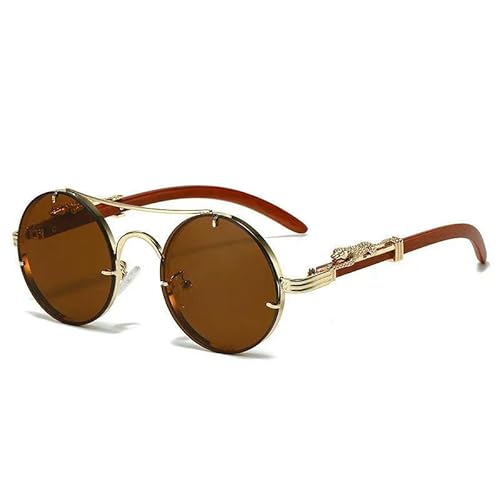 SMMZRF Sonnenbrille Runde Sonnenbrille Herren Mode Doppelsteg Mehrfarbige Sonnenbrille Damen Retro Sonnenbrille-Braun von SMMZRF