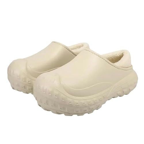 Sabots Doublés Unisex wasserdichte Clogs, Hauswatteschuhe, Slip-On Warme Plüschschuhe-Beige-42-43 von SMMZRF