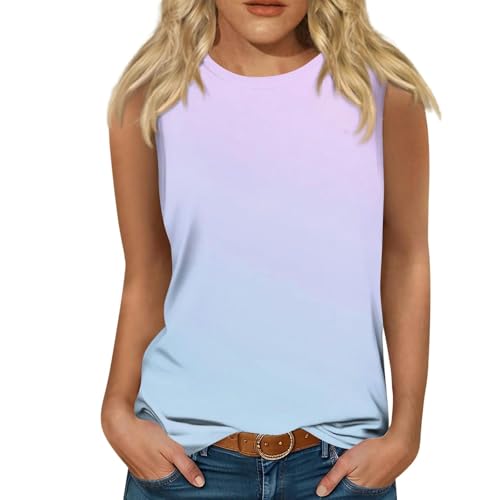 SMYTJSYC Bandhnu-Tanktop für Damen, modisch, Sommer, Rundhalsausschnitt, leicht, ärmellos, bedruckt, Hellviolett, Größe XL von SMYTJSYC