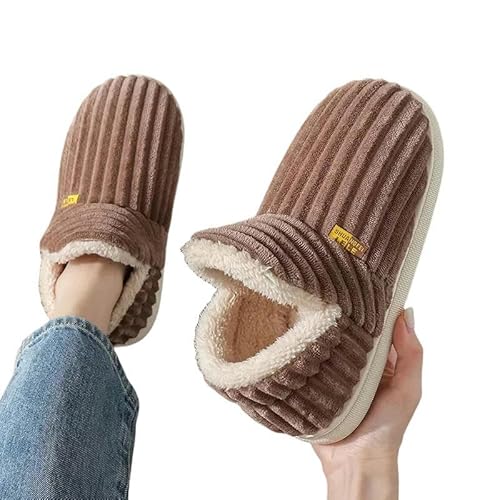 SMYTJSYC Fell-Hausschuhe für Damen und Herren, Winter, pelzig, modisch, warm, Knöchel, Plüsch, gemütliche Slides für weiche Baumwollschuhe, Braun, Größe 38–39 von SMYTJSYC