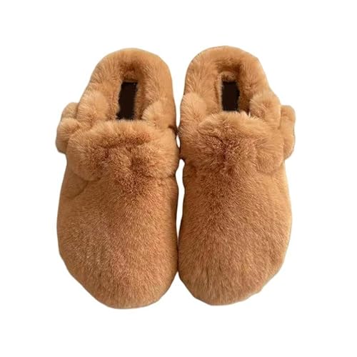 SMYTJSYC Hausschuhe für Damen, runde Zehenpartie, Kunstfell, warm, Winter, Damenschuhe, flauschig, Khaki-41 von SMYTJSYC