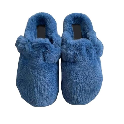 SMYTJSYC Hausschuhe für Damen, runde Zehenpartie, Kunstfell, warm, Winter, Damenschuhe, flauschig, marineblau, Größe 40 von SMYTJSYC