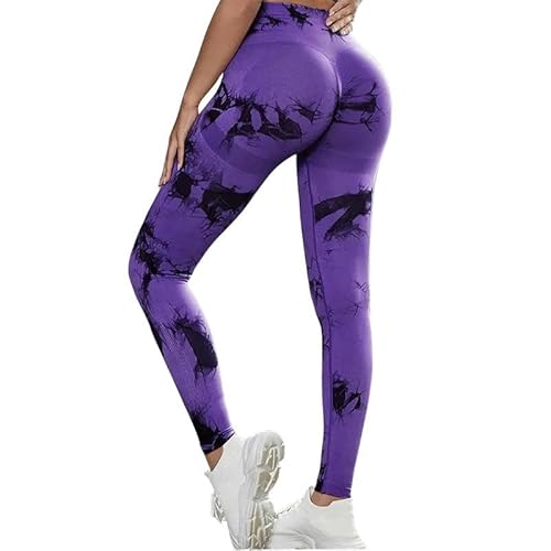 SMYTJSYC Nahtlose Leggings für Damen, hohe Taille, Yogahose, Scrunch Po, Lifting, elastische Strumpfhose, Violett, Größe L von SMYTJSYC