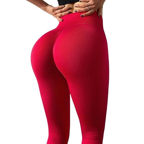 SMYTJSYC Nahtlose Yogahose für Damen, Sportkleidung, dehnbare Hüften, Kniebeugen, Fitness, Sportbekleidung, Rot, Größe S von SMYTJSYC