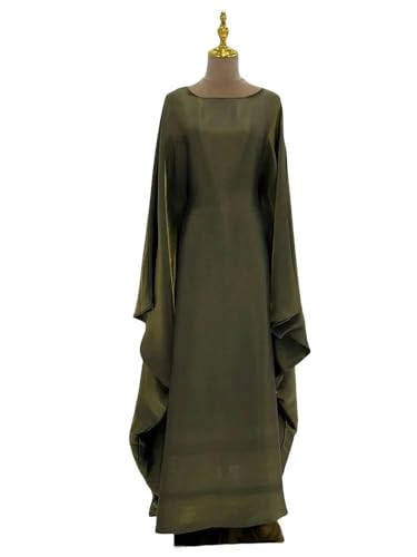 SMYTJSYC Ramadan Eid Satin Fledermausflügel Schmetterling Abaya Dubai Luxus Muslimisches Maxi-Kaftan-Kleid Abayas für Damen, Robe, Armeegrün, Größe 1 von SMYTJSYC