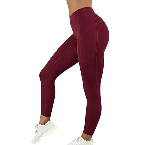 SMYTJSYC Sportbekleidung für Damen, Fitness-Leggings, Taschen, Yogahose, Fitness, Laufhose, dehnbar, Übergröße von SMYTJSYC