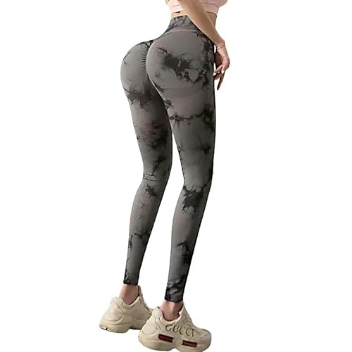 SMYTJSYC Tiedyegray-S Yoga-Hose, Sport-Leggings, nahtlos, hohe Taille, Push-Up-Hose, Fitness-Workout-Leggins, Größe S von SMYTJSYC