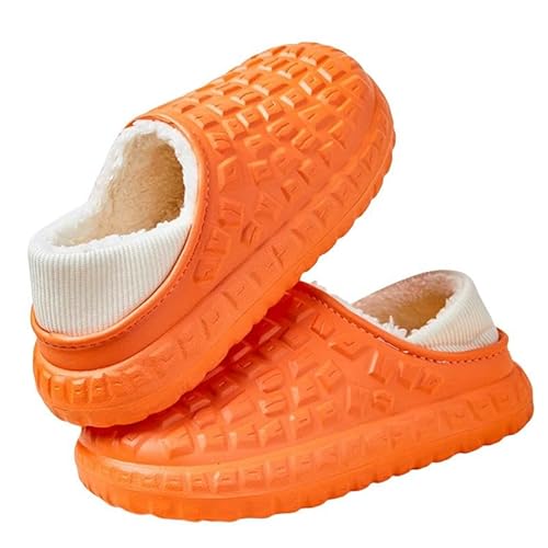 SMYTJSYC Warme Winterhausschuhe für Damen, Eva, wasserdicht, rutschfest, Plüsch, Sohle, weiche Schuhe, Orange-42-43 von SMYTJSYC