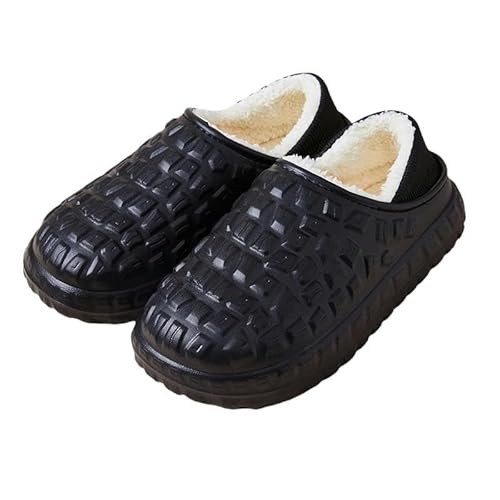 SMYTJSYC Warme Winterhausschuhe für Damen, Eva, wasserdicht, rutschfest, Plüsch, Sohle, weiche Schuhe, Schwarz, 38-39 von SMYTJSYC