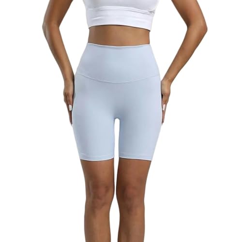 SMYTJSYC Workout Yoga Gym Sportshorts für Damen, Nylongewebe, Fitness, kurze Damen-Sporthose, Leggings, Hellblau, Größe XL (EU 36) von SMYTJSYC