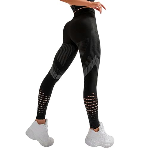 SMYTJSYC Yogahose für Damen, Laufen, Sportbekleidung, dehnbar, Fitness-Leggings, nahtlos, athletisch, Fitnessstudio, Schwarz, Größe XL von SMYTJSYC