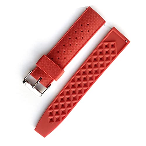 SNHHNSW 20 mm 22 mm Silikon-Uhrenarmband für Herren und Damen, Gummi, wasserdicht, mit Schnellverschluss, passend für SRP777J1 SKX007, Uhrenarmband (Farbe: Rot, Größe: 20 mm) von SNHHNSW