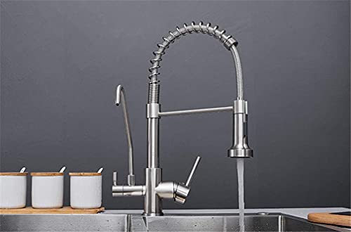 SNHHNSW Küchen-Kran, europäischer Chrom/gebürsteter Nickel, für Küchenwasserfilter, Wasserhahn, 3-Wege-Spültischmischer, Küchenarmatur, Trinkwasserfilter, gebürstetes Nickel/Chrom von SNHHNSW