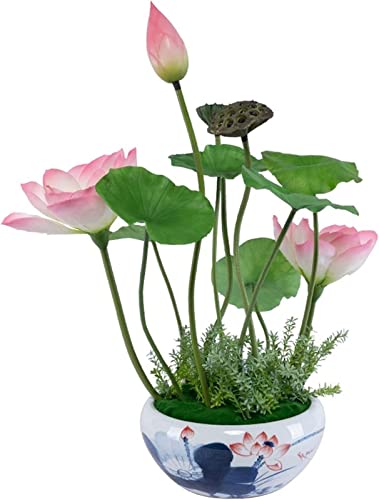 SNHHNSW Künstliche Blume Künstlicher Bonsai mit Vase, Künstliches Blumenset, Künstlicher Lotus und Keramikblumentopf, Plastikblume Künstliche Blume, Für Zuhause Wohnzimmer Desktop Dekor Ornamente, C von SNHHNSW