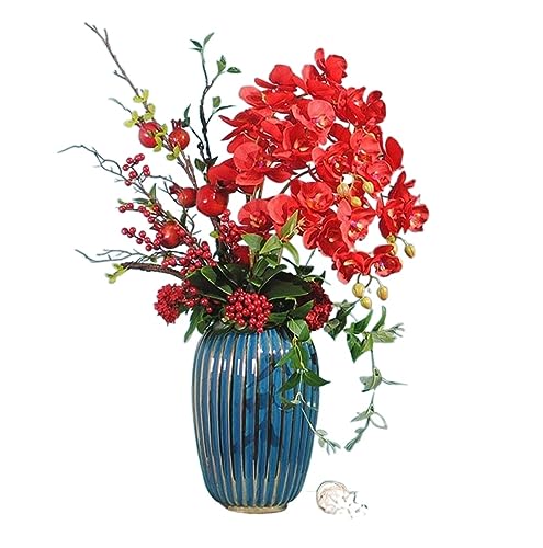 SNHHNSW Künstliche Blumen, Kunstblumen, künstlicher Blumenstrauß, Kunstblumen in Keramikvase für Hochzeit, Zuhause, Party, Büro, Tischdekoration, Stil 2 (rot) von SNHHNSW