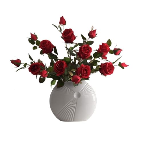 SNHHNSW Künstliche Blumen, leichtes, luxuriöses Simulationsrosen-Set, dekorative Innenornamente, künstlicher Blumenstrauß, Esstisch-Tafelaufsatz mit Vase, künstliche Blumen (Rosa) von SNHHNSW