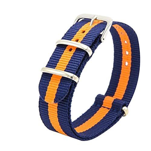 SNHHNSW Strapazierfähiges Nylon-Canvas-Armband, 18 mm, 20 mm, 22 mm, gestreift, modisches Ersatzarmband aus Nylon, passend für Uhrenarmbänder (Farbe: Blau-Orange, Größe: 20 mm) von SNHHNSW