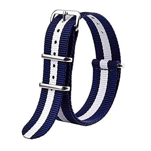 SNHHNSW Strapazierfähiges Nylon-Canvas-Armband, 18 mm, 20 mm, 22 mm, gestreift, modisches Ersatzarmband aus Nylon, passend für Uhrenarmbänder (Farbe: Blau-Weiß, Größe: 18 mm) von SNHHNSW