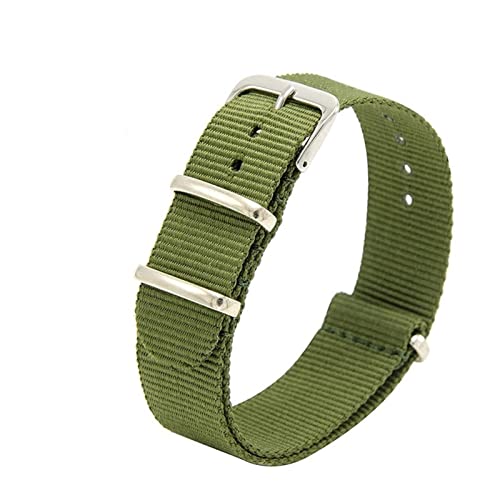 SNHHNSW Strapazierfähiges Nylon-Canvas-Armband, 18 mm, 20 mm, 22 mm, gestreift, modisches Ersatzarmband aus Nylon, passend für Uhrenarmbänder (Farbe: Grün, Größe: 18 mm) von SNHHNSW